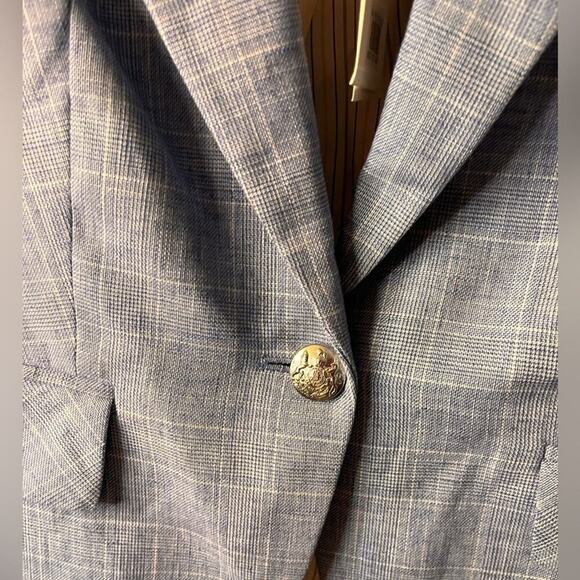 NWT Veronica Beard Blue Plaid Linen Cutaway Dickey Jacket Gold Buttons S… - Picture 4 of 13